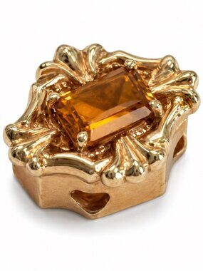 Richard Klein 14K Gold Citrine Floral Slide Bracelet Charm Vintage Signed 3.39g